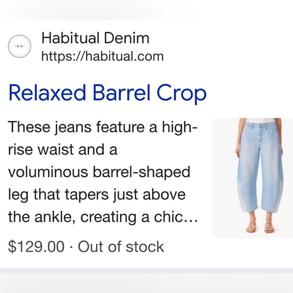 HABITUAL Relaxed Barrel Crop Jeans | Size 25 - Picture 5 of 12